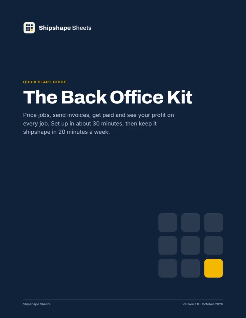 Cover of the Quick Start Guide for the Back Office Kit by Shipshape Sheets